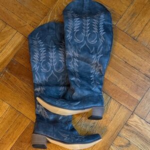 Blue Embroidered Cowboy Boots